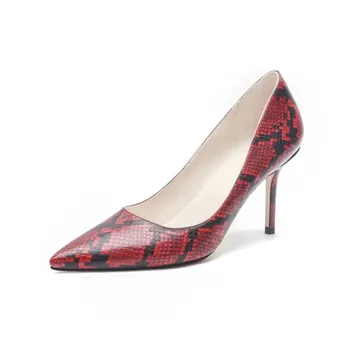 

Sexy Snake Print Women Pumps Comfort 8cm Office Shoes for Lady Spring Thin Mid Heel Breathable Shoe Women Party Large size 34-43