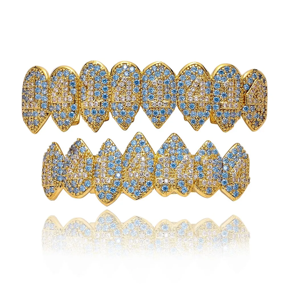 Ювелирные изделия для тела в стиле хип-хоп, 1414 зубы, Grillz Iced Out, Bling AAA, кубический цирконий, восемь, 8, сверху и 7 снизу, вампирский Клык, грили, подарок для косплея