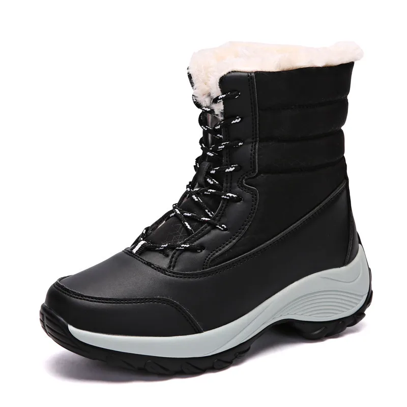 ASUMER/Новинка года; зимние ботинки; женские ботильоны на шнуровке с круглым носком; смешанные цвета; теплые ботинки на платформе; большие размеры - Цвет: Черный