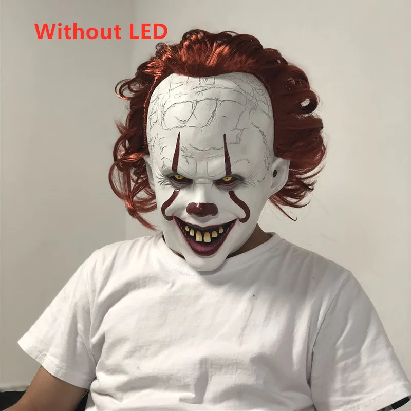 Stephen King's It Mask Pennywise страшный клоун Джокер маска глаза будут блестеть клоун светодиодный латексная маска Хэллоуин косплей костюм реквизит - Цвет: Without LED