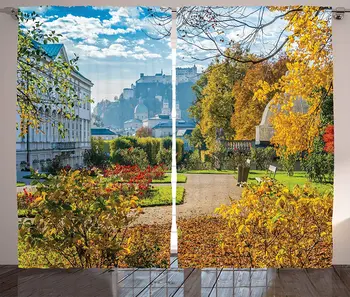 

Garden Window Curtains Mirabell Gardens and Old Fortress Hohensalzburg Colorful Leaves Image Living Room Decor Bedroom Yellow