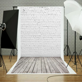 

White Brick Wall Wooden Texture Floor Photography Background Cloth Vinyl for Children Baby Shower Portrait Pets Toy Photoshoot
