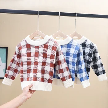 

2019 Autumn Children's Sweaters Baby Plaid Christmas Sweater Wool Yarn Crystal Velvet Korean Kids Girls Boys Sweater CA128