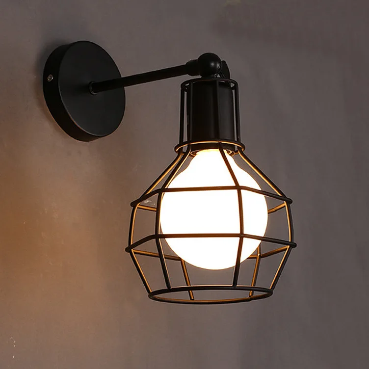 

Loft American-Style Village Industrial-Style Small Cage LED Wall Lamp Bedroom Balcony Hallway Library Iron Craft Wall Lamp