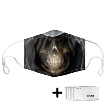 

Filter Mouth Face Mask with Cool 3D Skull Printed Men Washable Masks Add In 7PCS PM2.5 Filter Papers Outdoor Dust Masks Masque