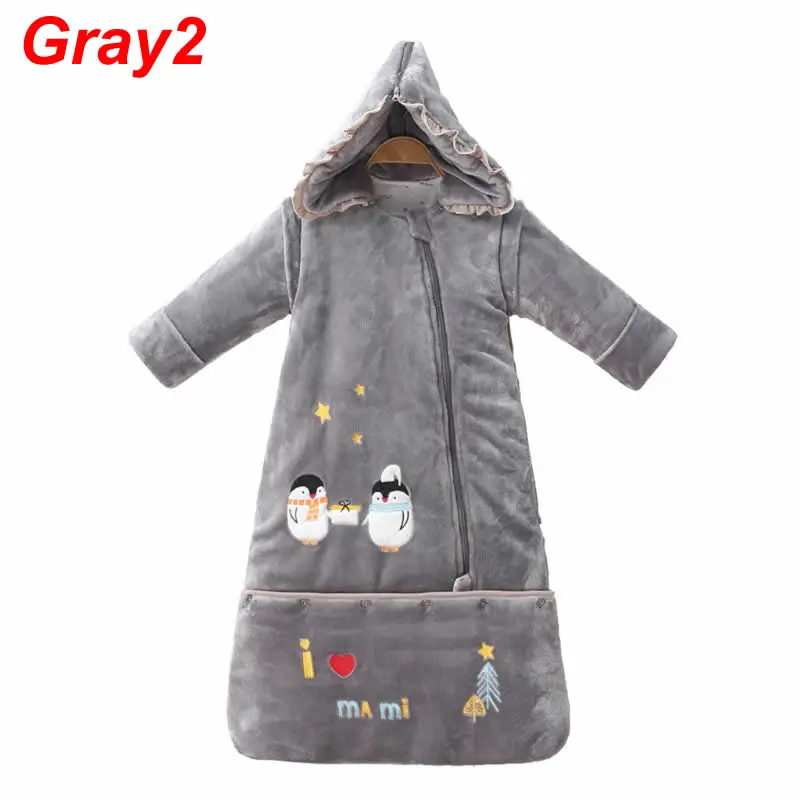 Gray2 Детский спальный мешок с подушкой для новорожденных; Зимний толстый теплый спальный мешок с подкладкой и длинными рукавами - Цвет: Gray2