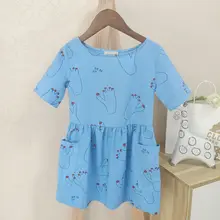 Laahojas Лидер продаж! Летнее праздничное платье принцессы синего цвета с рисунком из мультфильма для маленьких девочек возраст От 2 до 7 лет