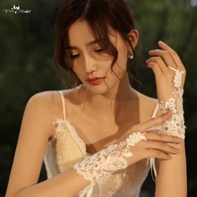 LZP507 элегантные кружевные короткие женские свадебные перчатки без пальцев Кристальные Свадебные перчатки