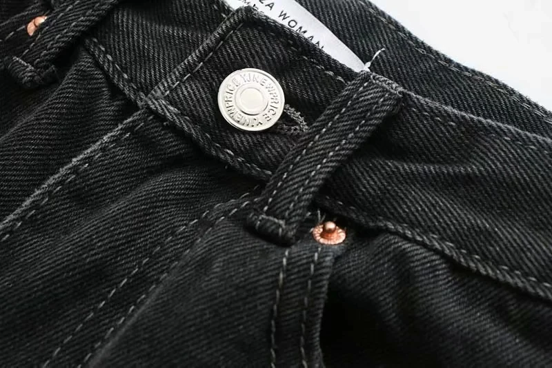Withered england simple high street Fork opening straight black woman regular high waist jeans boyfriend jeans for women
