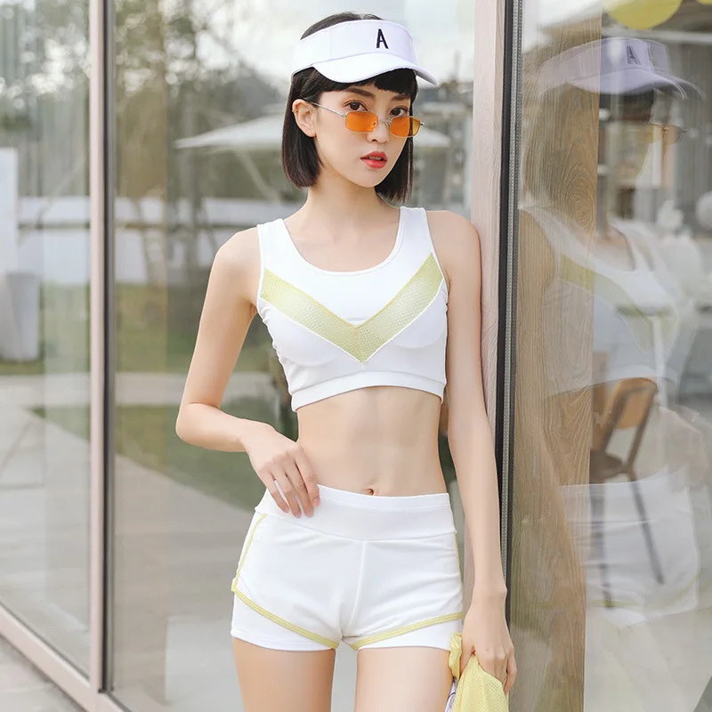 

Sports Bathing Suit Women's Three-piece Set Split Type Boxer Students Slimming Push up South Korea Small qing xin wen quan Grace