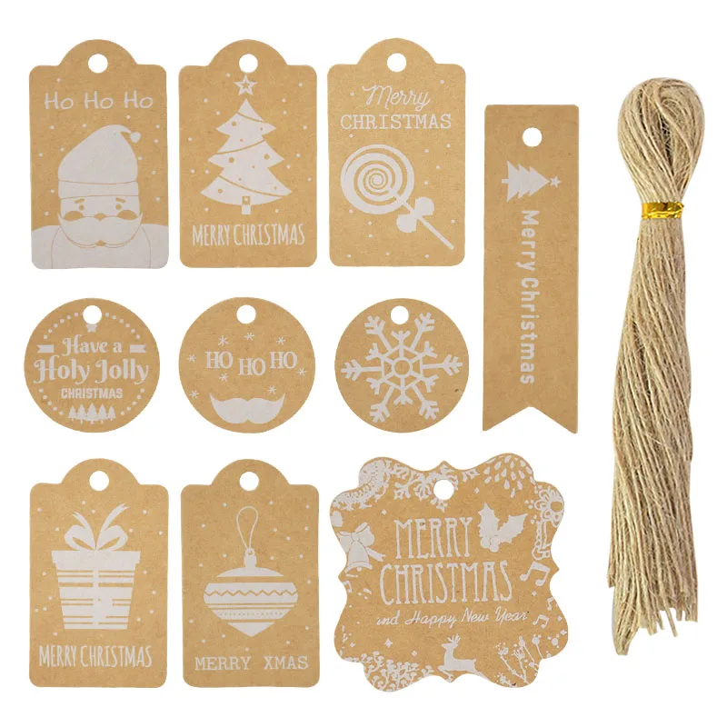 

50pcs/set Mix Kraft Paper Label Merry Christmas Card Gift Tag DIY handmade Hang Tags Christmas Party Gift Wrapping Supplies