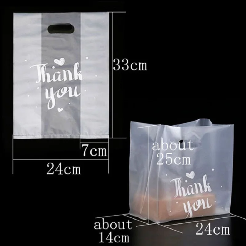 50PCS Thank You Gift Wrapping Bags Candy Cookie Cake Shop Pastry Packaging Bag With Hand Household Plastic Present Cookie Cake