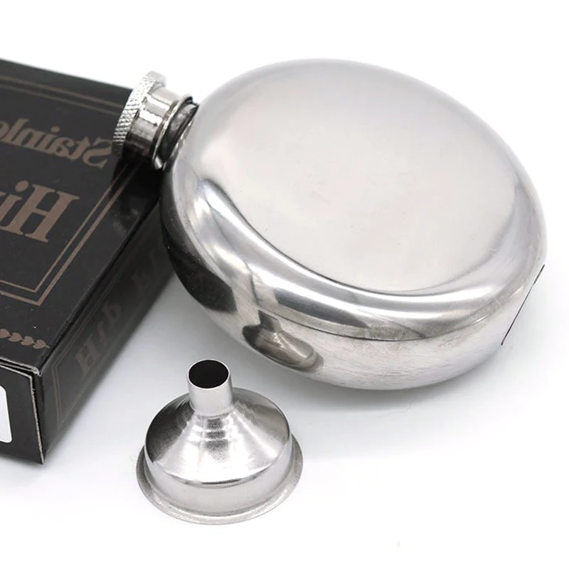 

H 3 Oz Stainless Steel Round Flask Liquor Whisky Alcohol Cap Funnel Round Jug Bottle Drinkware Bottle for Camping Picnic