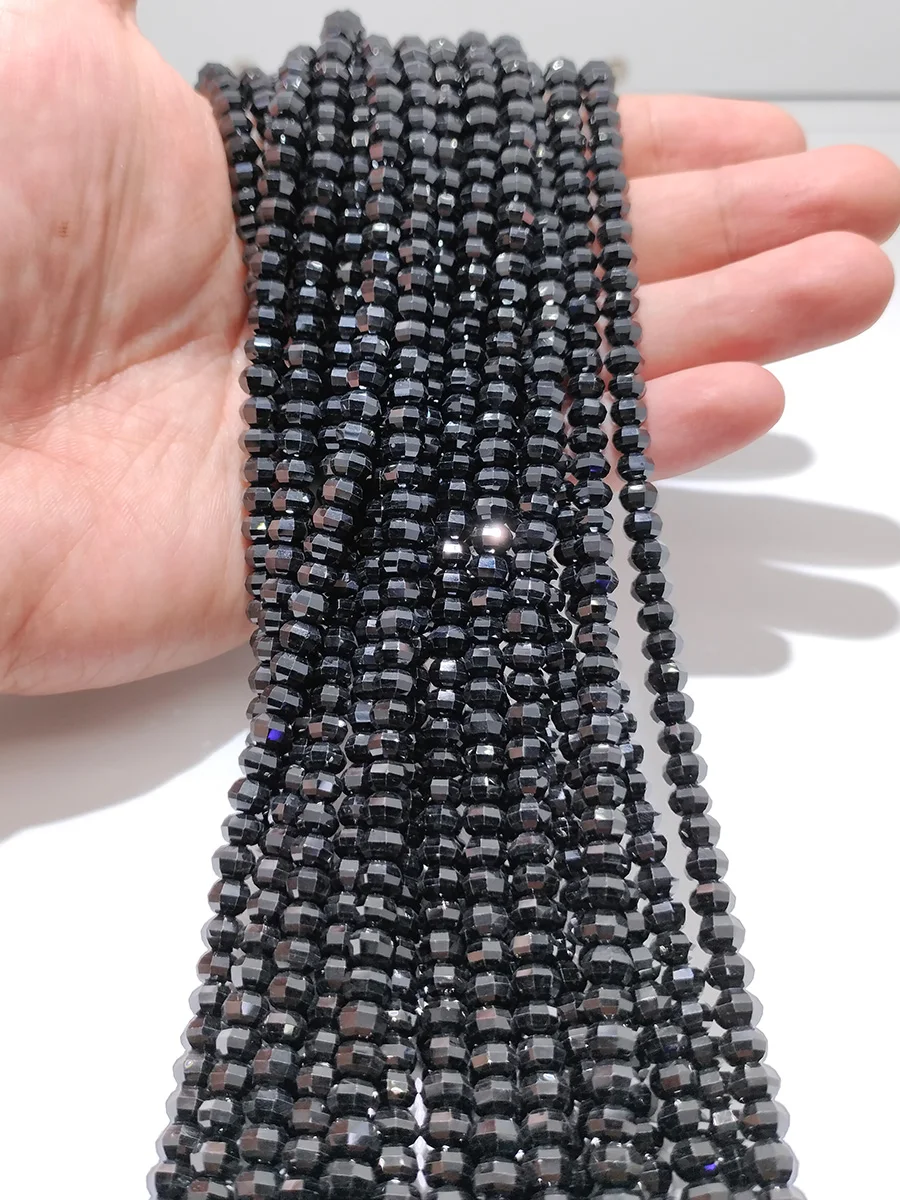 Natural Stone Faceted Black Spinel Beads Small Section Loose Spacer for Jewelry Making DIY Necklace Bracelet 15'' 2x4mm 3x5mm