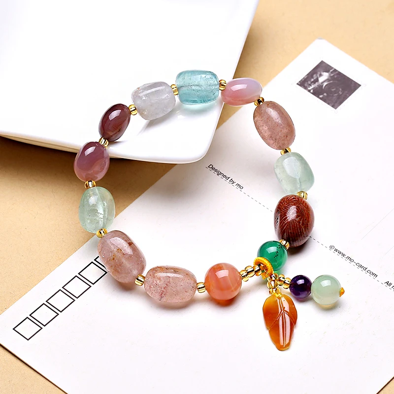 Factory wholesale Natural colorful stone bracelet for women trendy new Geometric shape pendant bracelets multicolor bangles gift