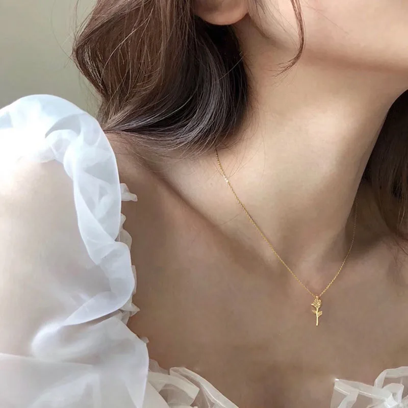 Женская цепочка на шею AOMU с цветком розы простое темпераментное ожерелье до