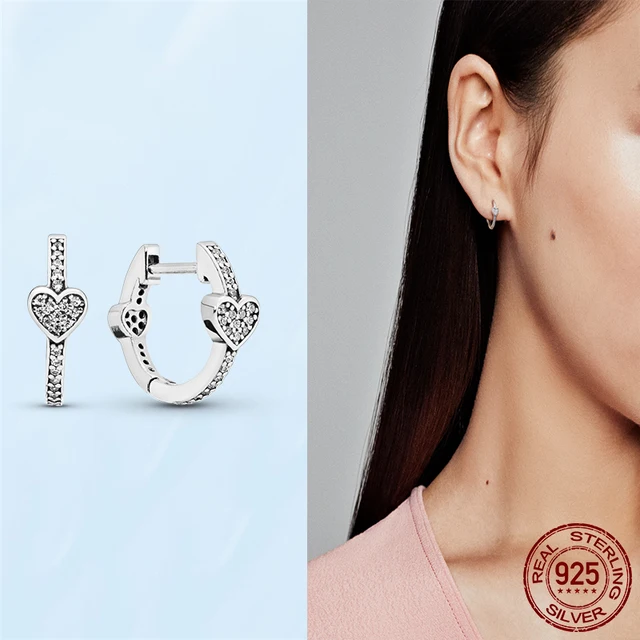 Silver Earrings Real 925 Sterling Silver Asymmetrical Heart Hoop Earrings for Women Fashion Silver Earring Jewelry Gift PAE012