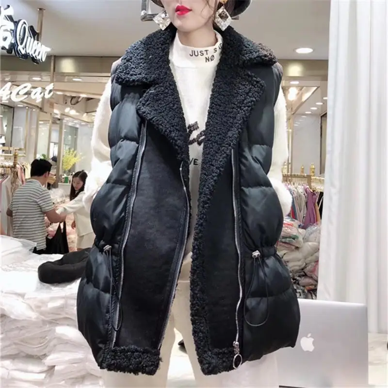 

Autumn Winter Warm Lamb Fur Down Cotton Vest Women Casual Waistcoat Colete Feminino Sleeveless Cardigan Vest Ladies Coats Q2008
