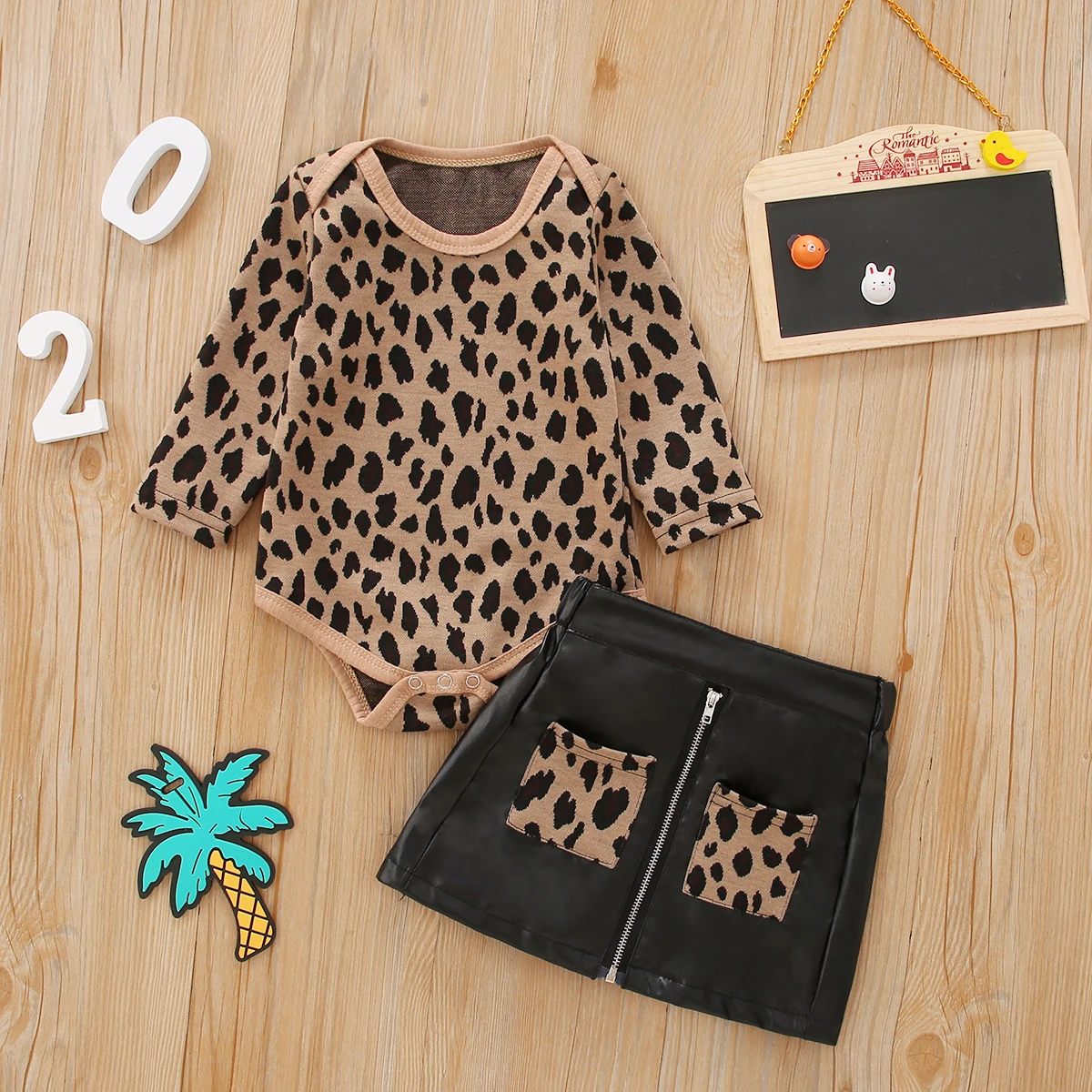 Baby Girls Clothes Leopard Pu Leather Sweater Romper Leopard Print