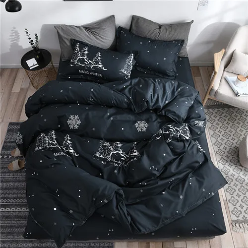 magic winter Реверсивный набор постельных принадлежностей пасторальный пододеяльник плоский лист современное постельное белье розовый черный олень Комплект постельного белья AB боковой домашний декор кровать - Цвет: magic winter