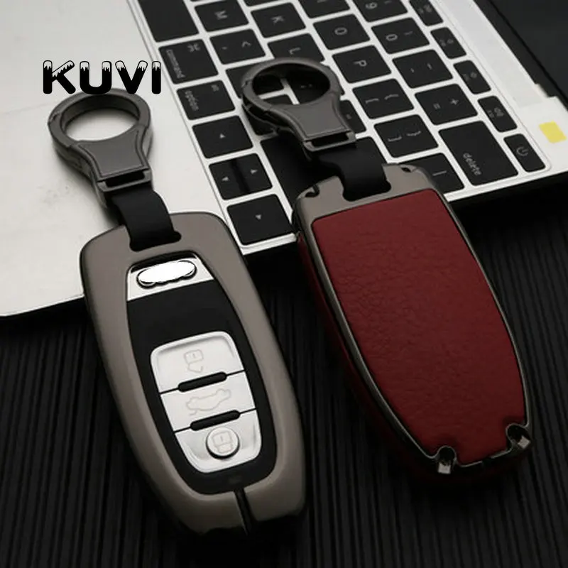 black red Высокое качество автомобильный брелок для ключей держатель Чехол с кармашком для Audi A4L A6L Q5 S5 S6 A5 A6 A8 A7 FOB крышка смарт-ключа аксессуары - Название цвета: black red