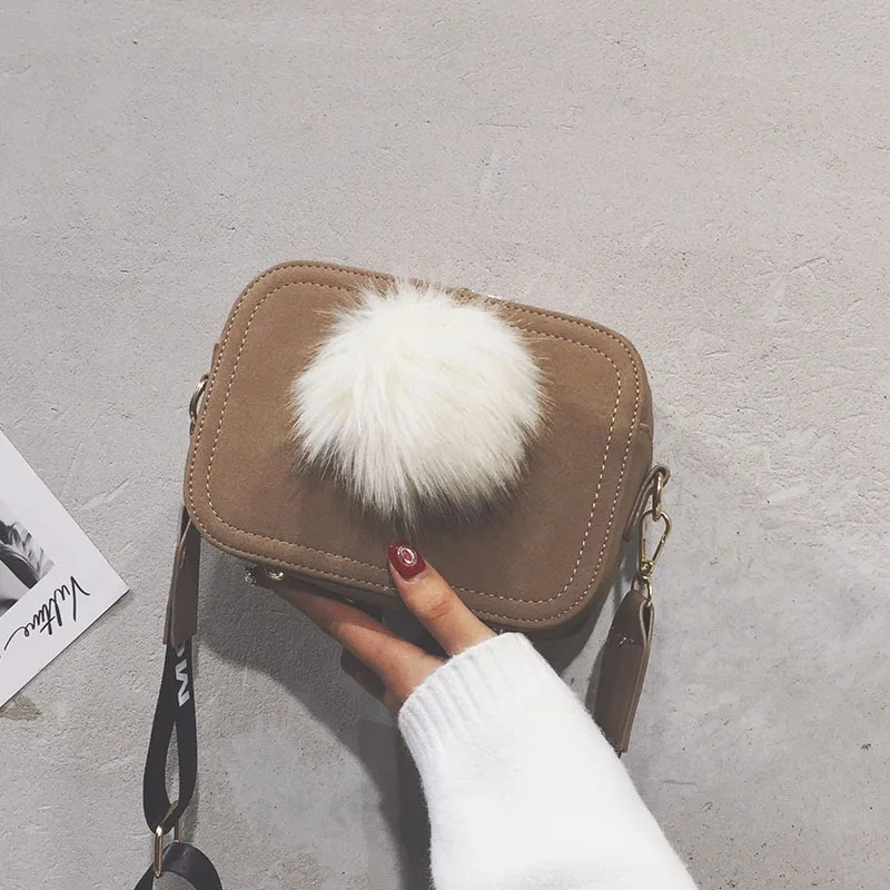 

2018 New Style Fashion Plush Shoulder Oblique Square Sling Bag Furry Ball WOMEN'S Bag