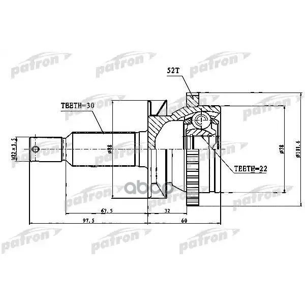 Шрус Наружный Задний 30x58x22 Hyundai Santa Fe(Cm) 2006-2012 PATRON арт. PCV1751