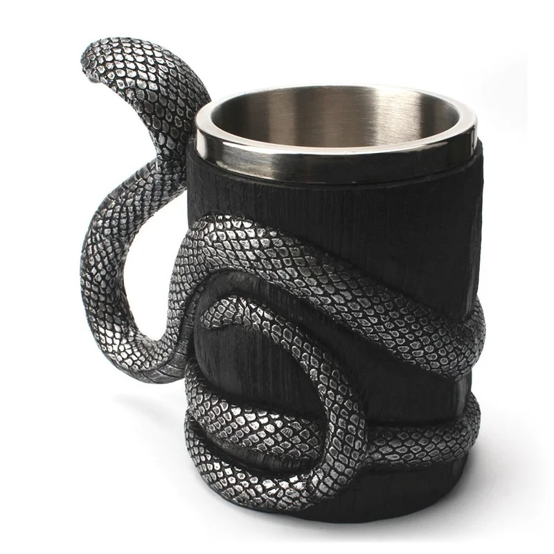

Creative 304 Stainless Steel Liner Resin Cobra Mug Household Personality Handy Mug Bar Retro Elephant Skull Beer Mug