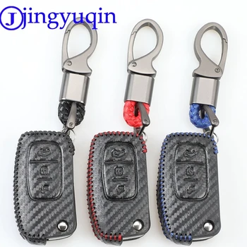 

jingyuqin 3b Carbon Leather Car Key Case Cover for Ford Fiesta Focus 2 Ecosport Kuga Escape Folding Flid