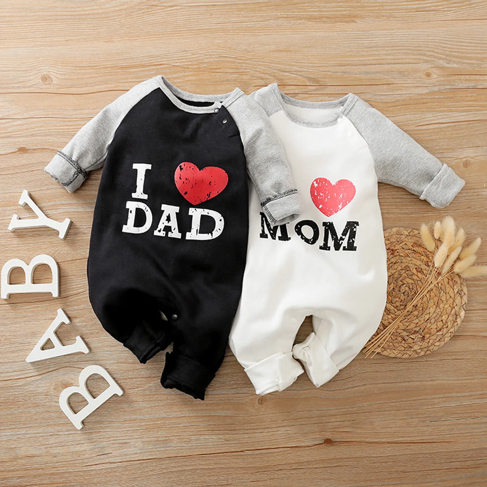 Комбинезон для новорожденных мягкий ромпер с надписью I Love Dad Mom длинным рукавом в