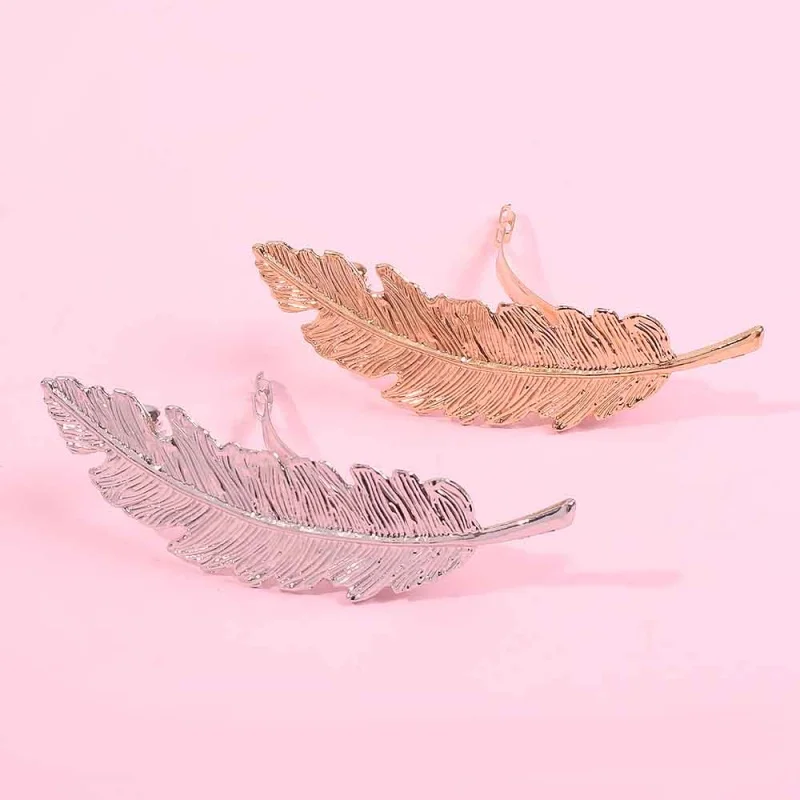 Golden Leaf Feather Hair Clips Punk Fashion Metal Barrette Bobby Pins Women New Hair Styling Accessories Christmas Gift