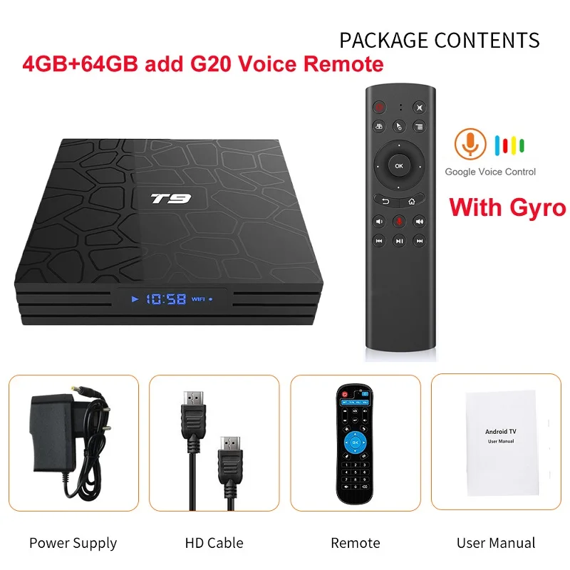 4G 64G add G20 Wechip T9 Smart tv Box Android 9,0 RK3318 4 Гб 64 Гб 1080P H.265 медиаплеер 4G 64G 4K HD 2,4G& 5G двойной Wifi BT 4,0 телеприставка - Цвет: 4G 64G add G20