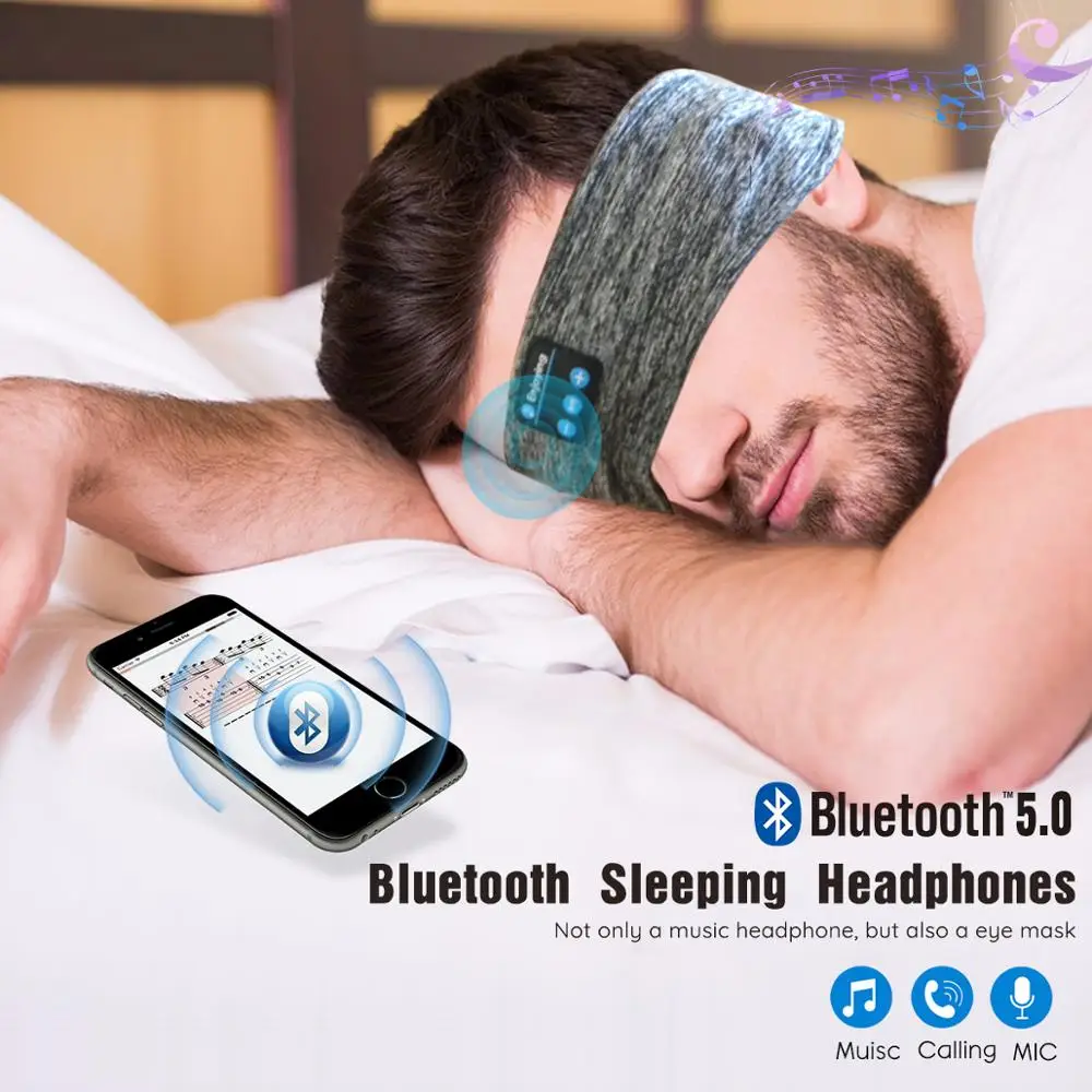 Беспроводные наушники Bluetooth 5,0, съемная маска для сна, мягкие наушники с поддержкой Bluetooth, моющиеся маски для сна