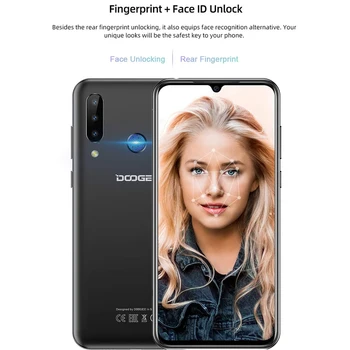 DOOGEE-N20 هاتف محمول بصمة 6.3 بوصة FHD+, 16MP كاميرا خلفية ثلاثية 64GB 4GB MT6763 ثماني النواة 4350mAh هاتف محمول LTE 4