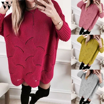 

Womail Knit Sweater Women 2019Female Casual Solid sweet Pink Knitted Sweater autumn Winter Ladies Long Sleeve Loose Pullover 819