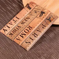 8Pcs  Creative Wooden Rulers Retro City Name Rulers Measuring Tool Hollow Out Rulers for Home School Office