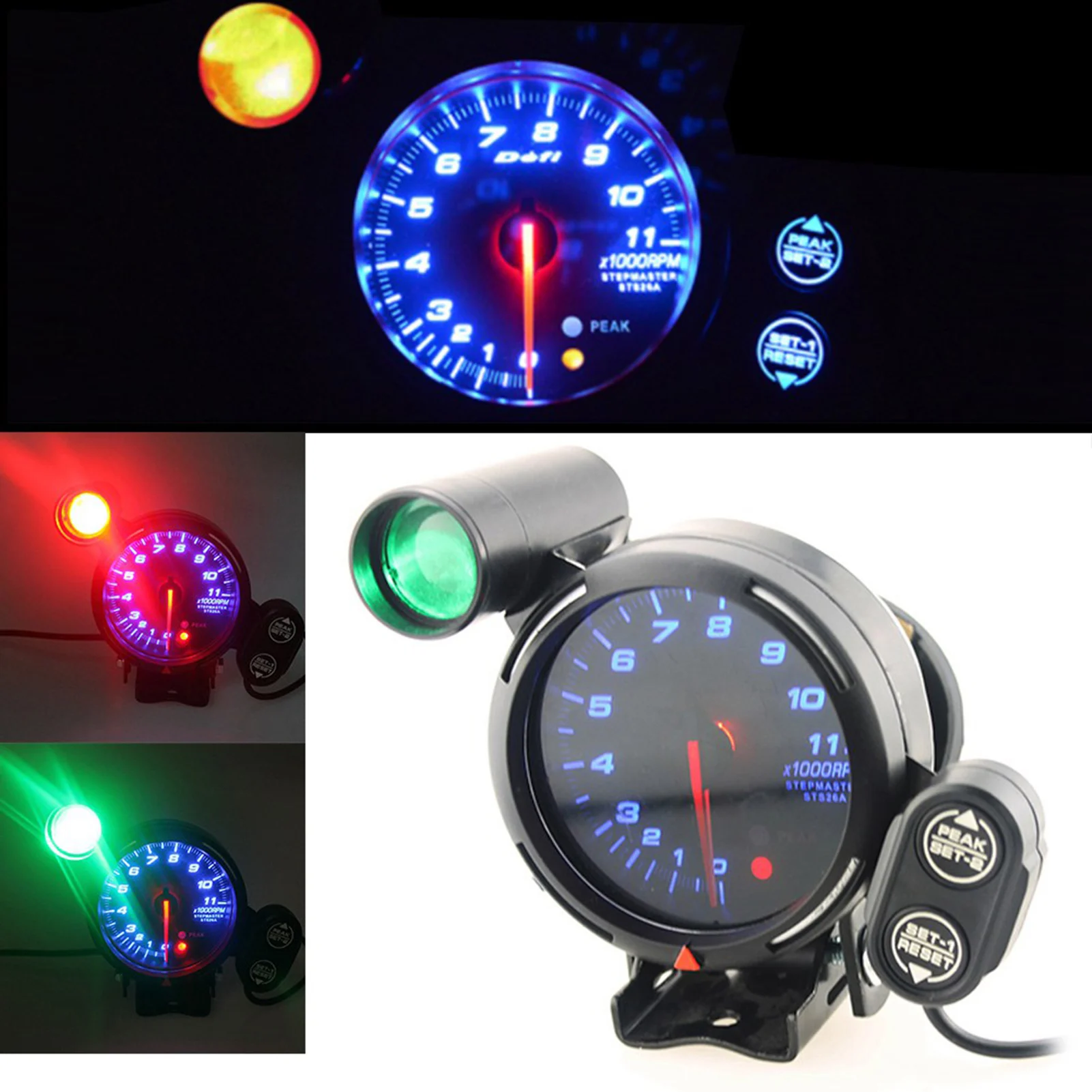 Car Tachometer Gauge Kit 11000 RPM Blue LED with Shift Light Universal Speed Tachometer Gauge