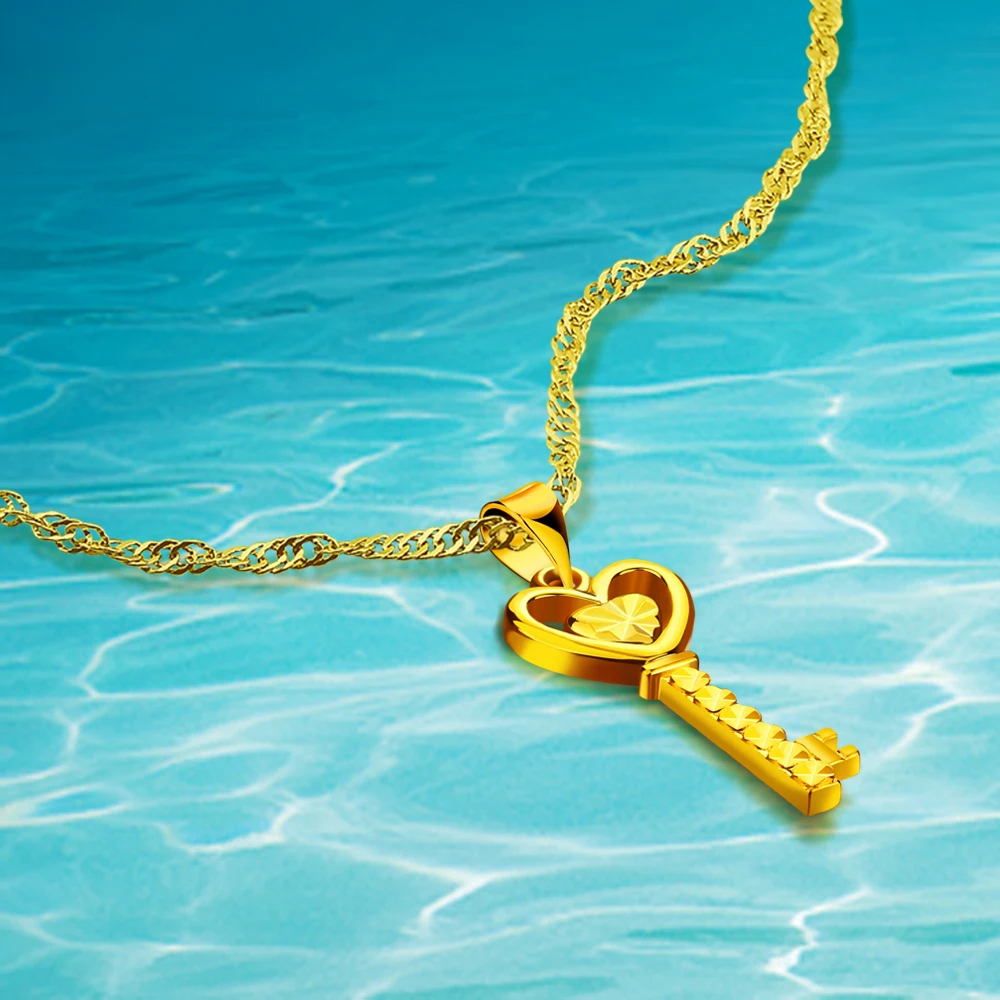 

Fashion Plated 24K Gold Necklace For Women Key Pendants Necklace 925 Silver Jewelry Popular female Jewelry Holiday Gifts