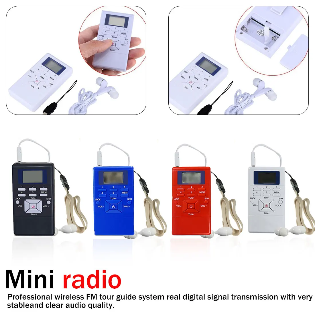 

Wireless Audio Tour Guide Language Interpretation System Portable mini conference radio FM digital display time alarm clock