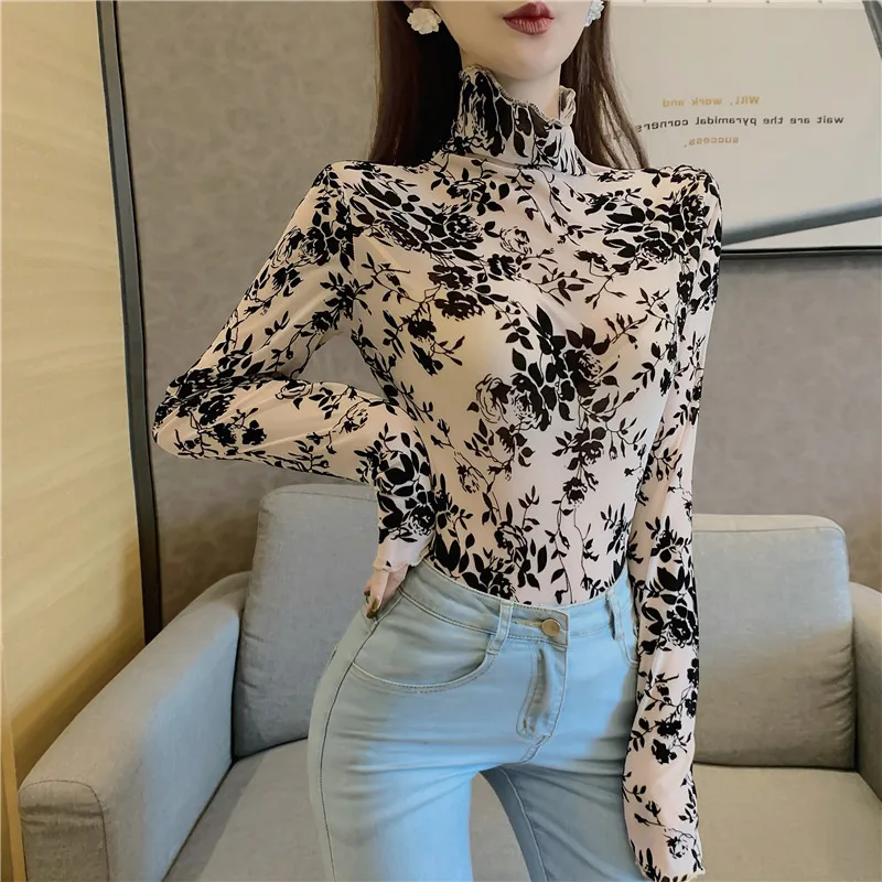 Винтажные женские футболки с длинным рукавом, осенний стиль, camiseta feminina, женские топы, водолазка с принтом, сетчатые футболки, Дизайнерский Модный бренд