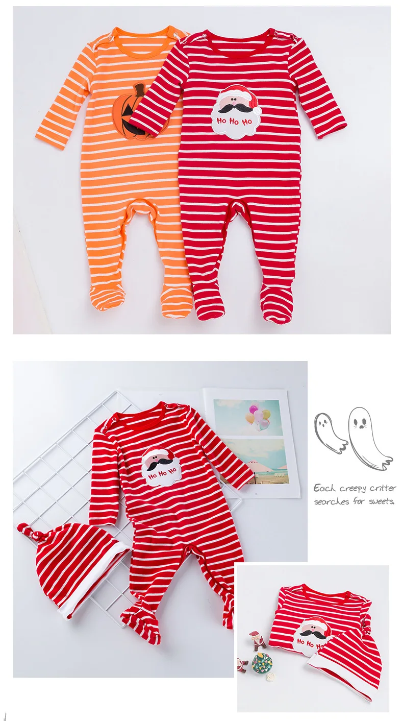 Милая детская одежда на Хэллоуин Рождественская одежда хлопковый комбинезон с длинными рукавами для маленьких девочек и мальчиков от 0 до 24 месяцев, Одежда для новорожденных