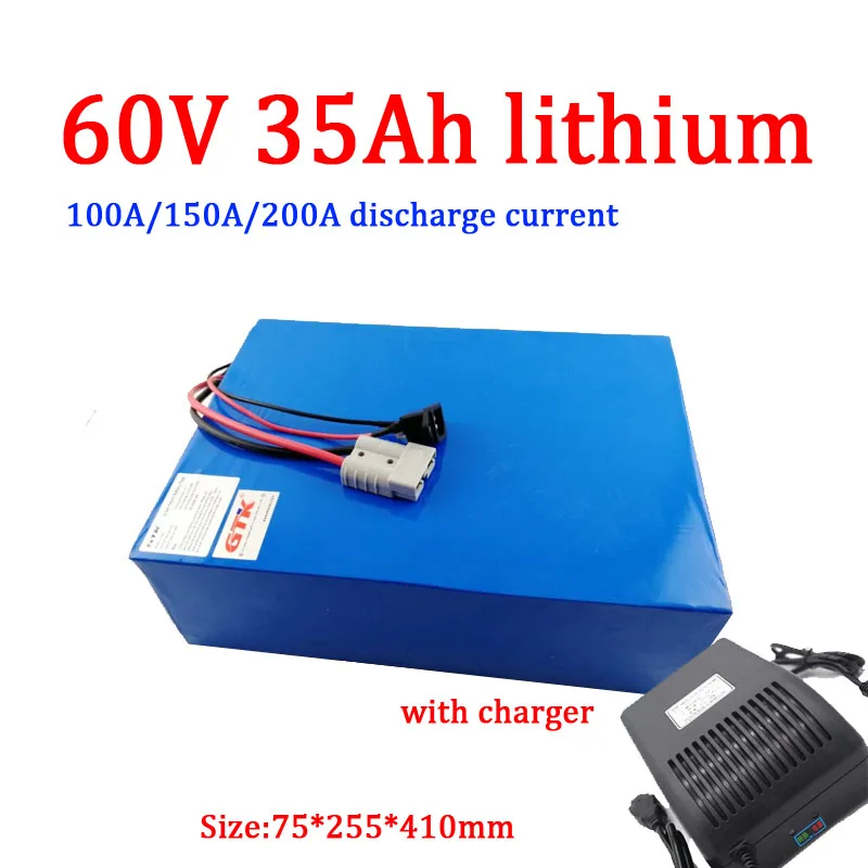 GTK 60V 35Ah lithium polymer battery 60V li-po with 200A BMS rechargeable for 5000W 10000W scooter bicycle bike+ 5A charger