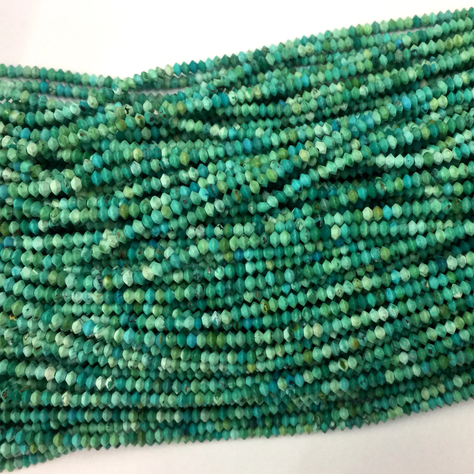 Genuine Natural Green Turquoise Faceted Rondelle Necklaces or Bracelets Small Beads 1x2mm 2x3mm 15" 06110