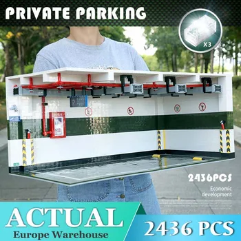 

Technic Car Accessory The 1:8 Parking Lot Model with Light Brick Kits Building Blocks Parking Garage Model Toys