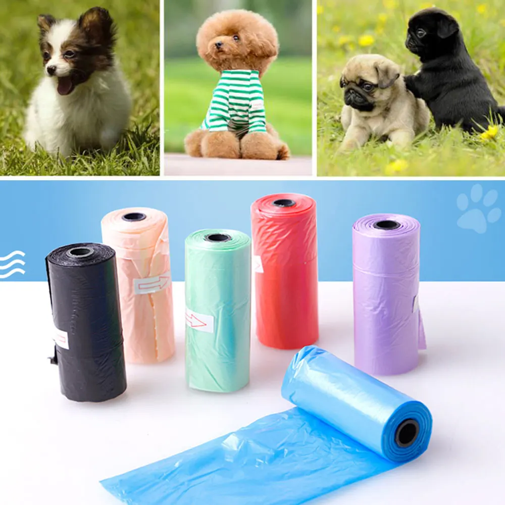 15 Pz/Rotolo Pet Dog Poop Bags Dispenser Collettore Cucciolo Gatto Bolsas Caca Perro Outdoor Clean Sac Crostate Chien Forniture Per Cani Chiens