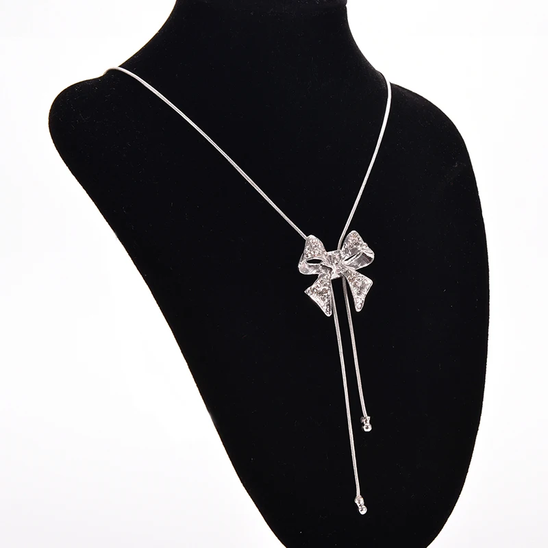Женская мода Благородный сплав Стразы Лук кулон ожерелье Мода Длинный свитер цепь кулон ожерелье ювелирные изделия