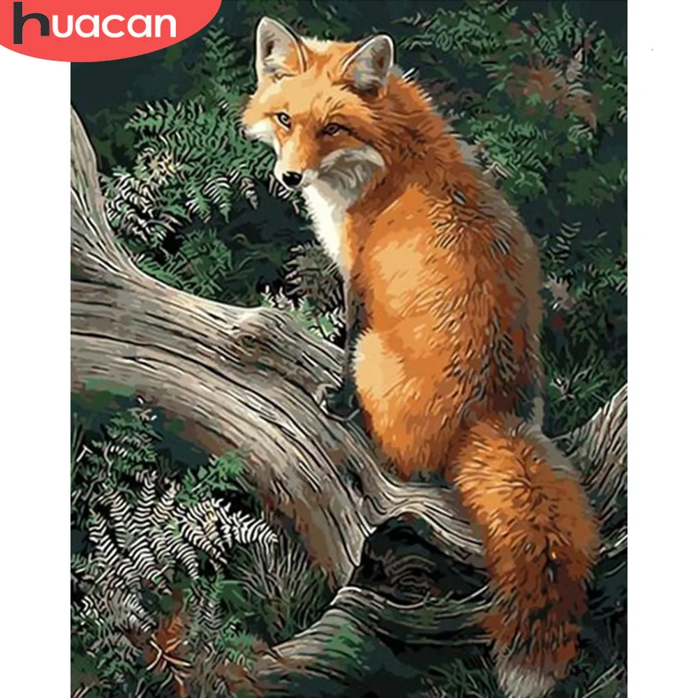 HUACAN Paint By Number Fox HandPainted Animal Kits Drawing Canvas Picture DIY Art Home Decoration Gift