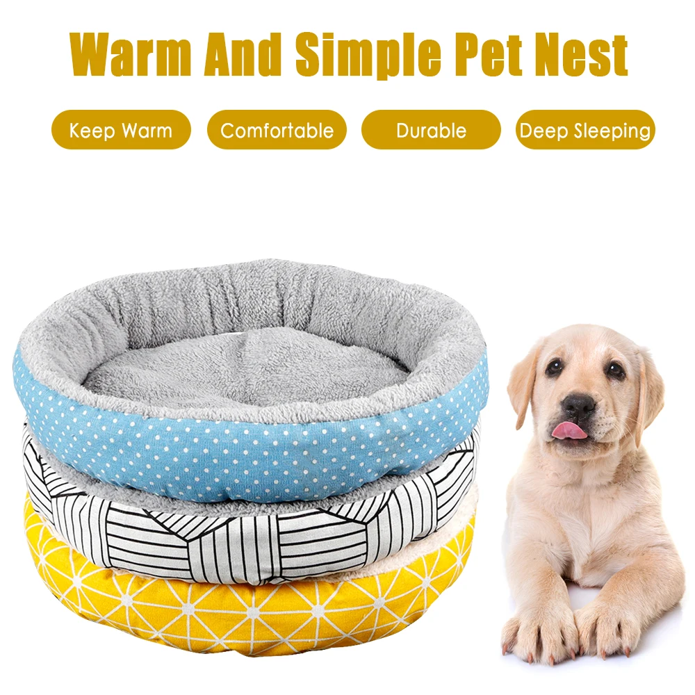 

NEW Round Plush Cat Bed Soft Long canvas Cat Bed Round Pet Dog Bed For Small Dogs Cats Nest Winter Warm Sleeping Bed Puppy Mat
