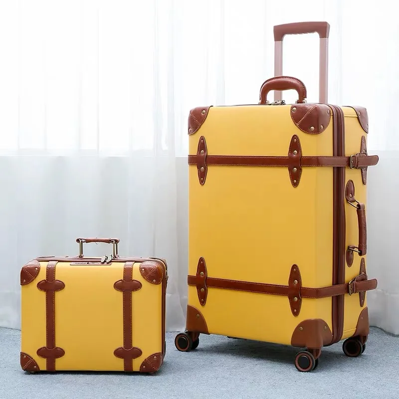 a set of 2 CARRYLOVE 2" 24" 2" inc. Женская Ретро кожаная сумка для багажа spinner trunks box trolly винтажный чемодан на колесах - Цвет: a set of 2