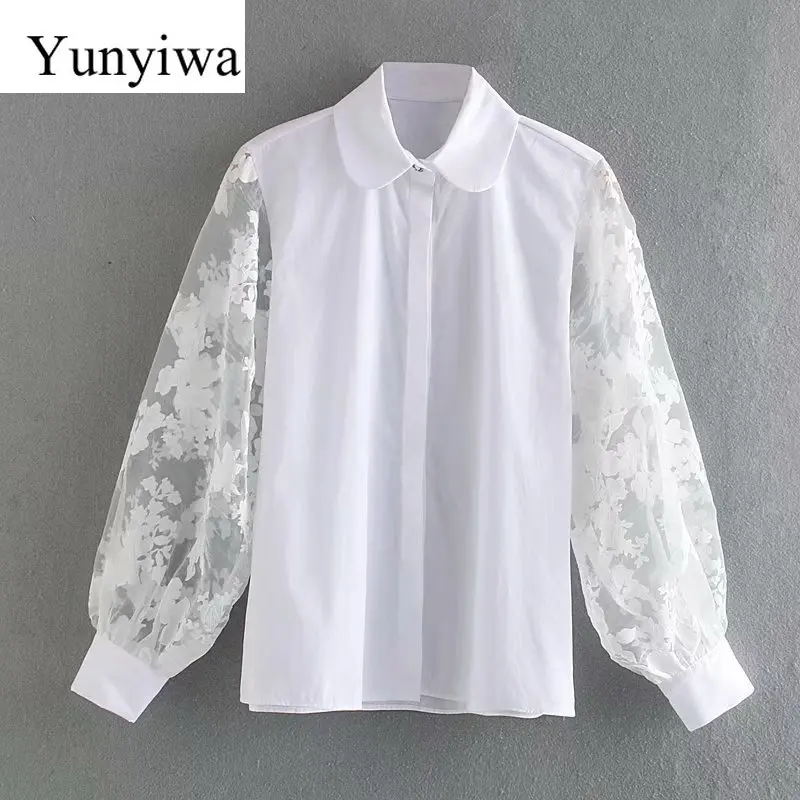 Женская прозрачная рубашка с длинным рукавом винтажная для вечеринки топы